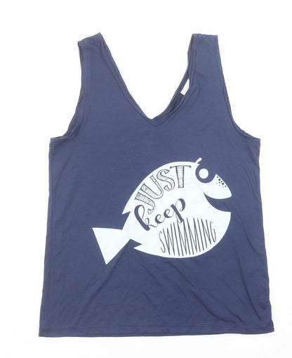 Disney Womens Black Viscose Basic Tank Size S V-Neck - Find Nemo Dory Just Keep Swimming