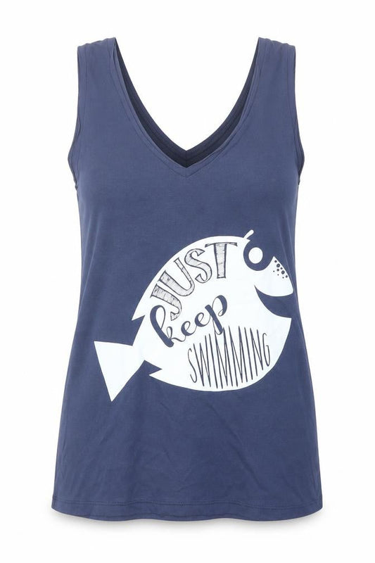 Disney Womens Black Viscose Basic Tank Size S V-Neck - Find Nemo Dory Just Keep Swimming