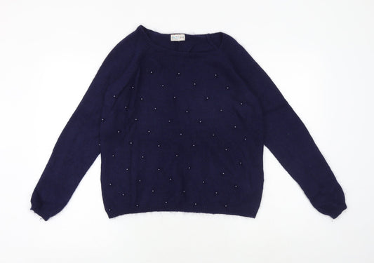 Marks and Spencer Womens Blue Boat Neck Polyamide Pullover Jumper Size 10
