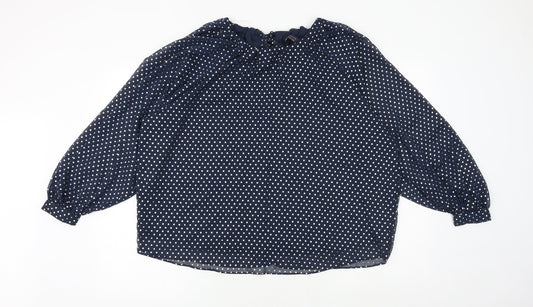 Marks and Spencer Womens Blue Polka Dot Polyester Basic Blouse Size 14 Round Neck