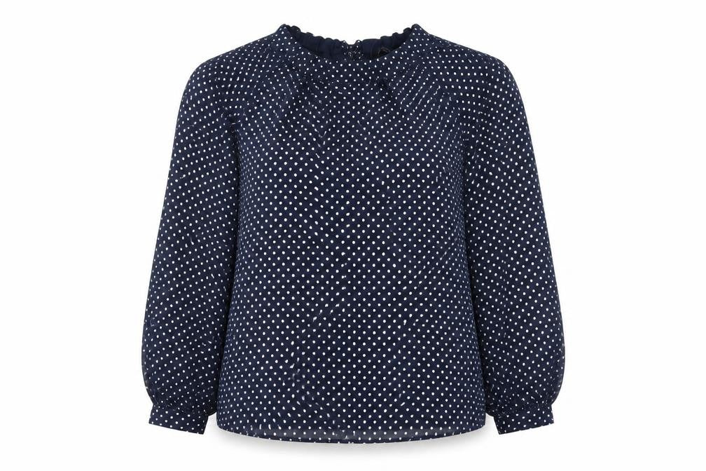 Marks & Spencer Womens Blue Polka Dot Polyester Basic Blouse Size 14 Round Neck