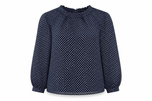 Marks and Spencer Womens Blue Polka Dot Polyester Basic Blouse Size 14 Round Neck