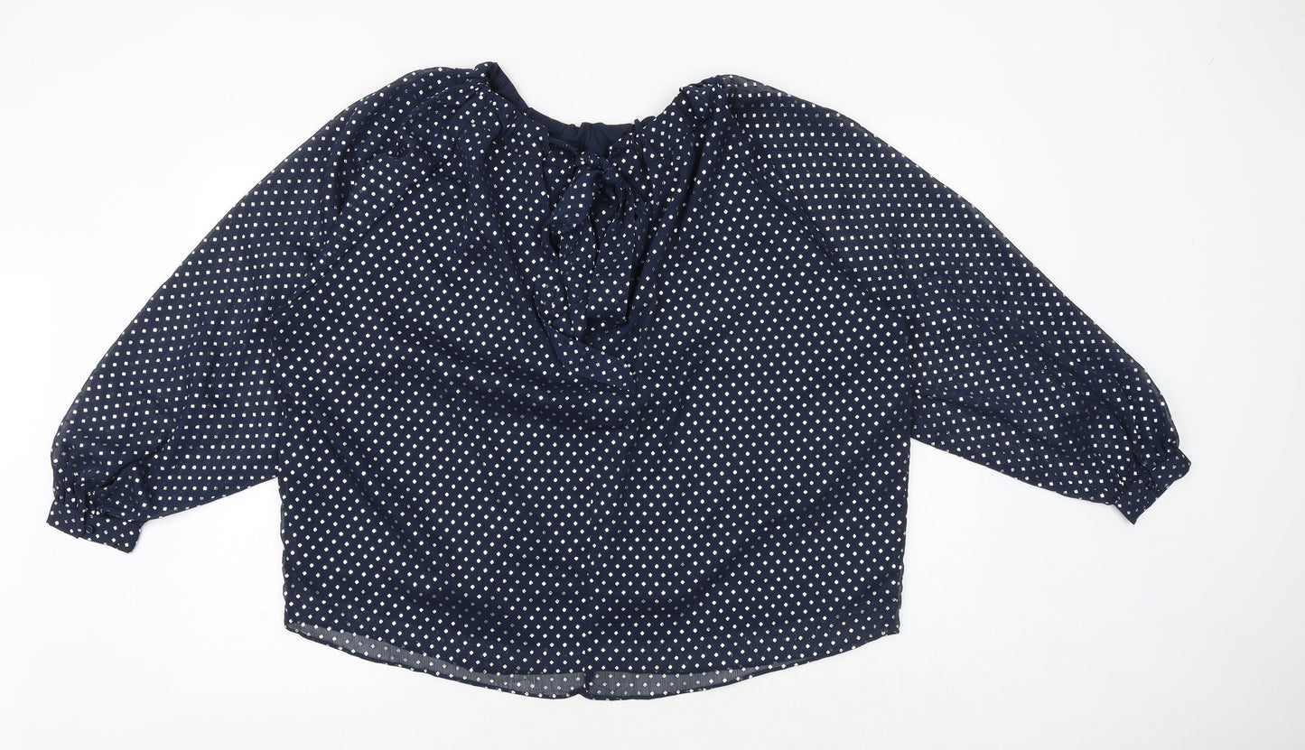 Marks and Spencer Womens Blue Polka Dot Polyester Basic Blouse Size 14 Round Neck
