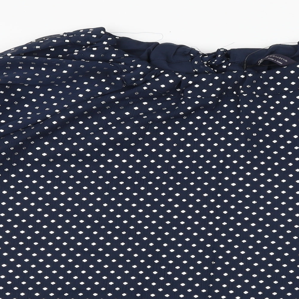 Marks and Spencer Womens Blue Polka Dot Polyester Basic Blouse Size 14 Round Neck