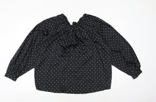 Marks and Spencer Womens Black Geometric Polyester Basic Blouse Size 10 Round Neck