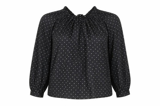 Marks and Spencer Womens Black Geometric Polyester Basic Blouse Size 10 Round Neck