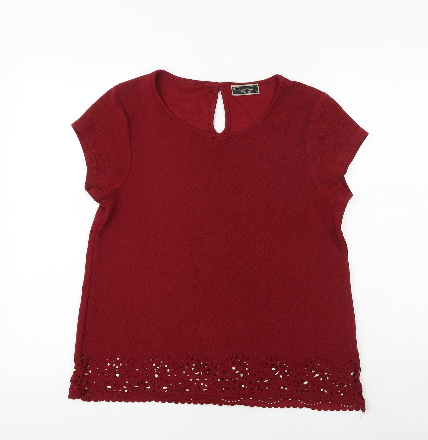 Original Womens Red Polyester Basic T-Shirt Size 14 Round Neck