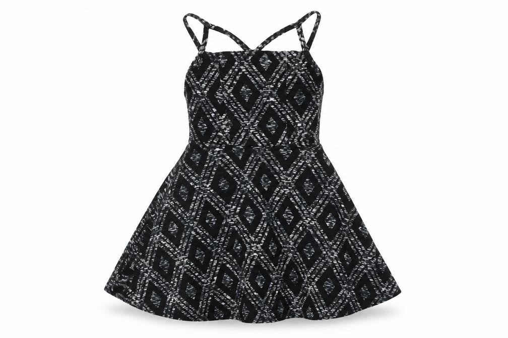 Topshop Womens Black Argyle/Diamond Viscose Fit & Flare Size 8 Square Neck Pullover