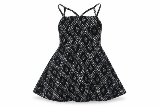 Topshop Womens Black Argyle/Diamond Viscose Fit & Flare Size 8 Square Neck Pullover