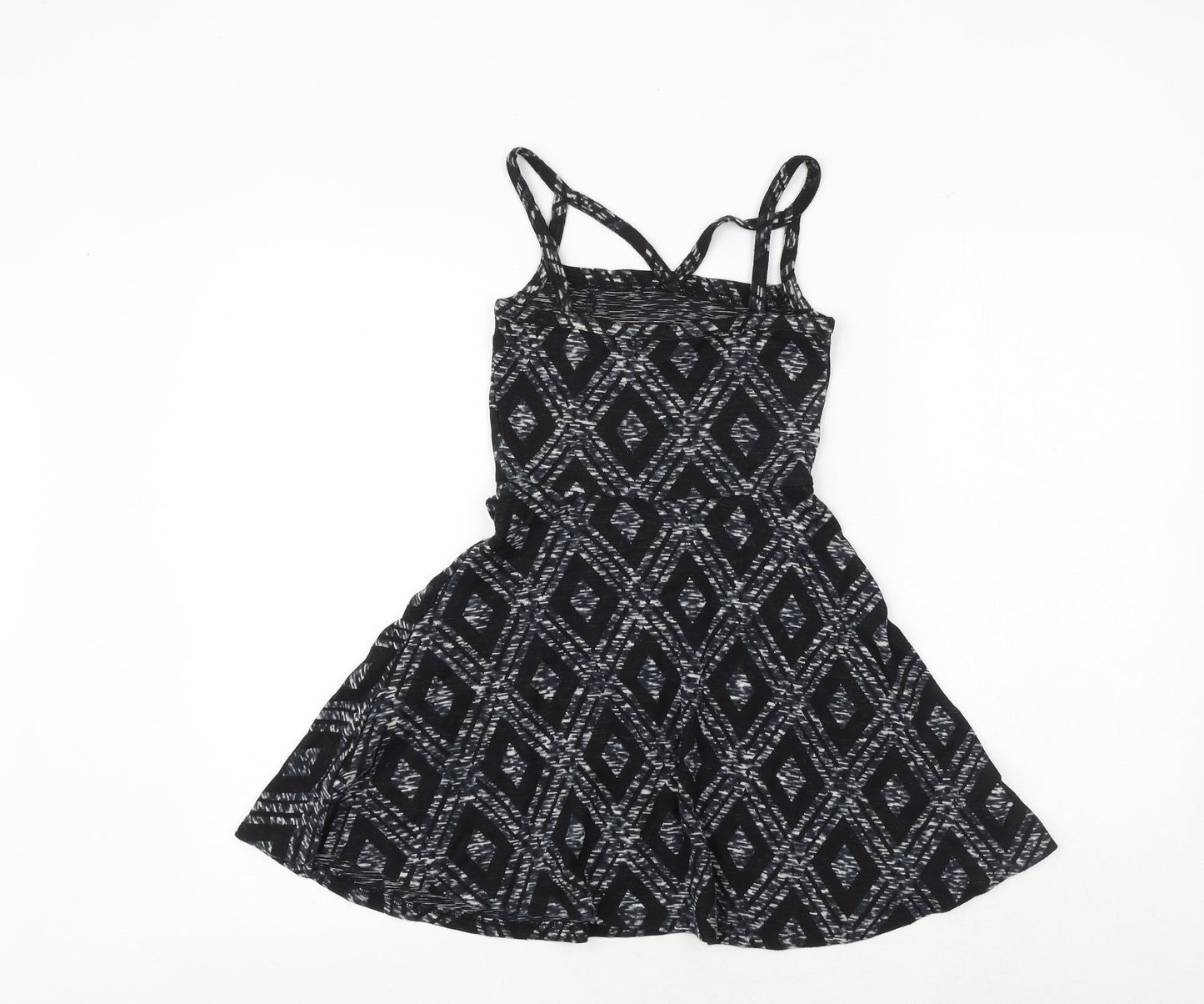 Topshop Womens Black Argyle/Diamond Viscose Fit & Flare Size 8 Square Neck Pullover