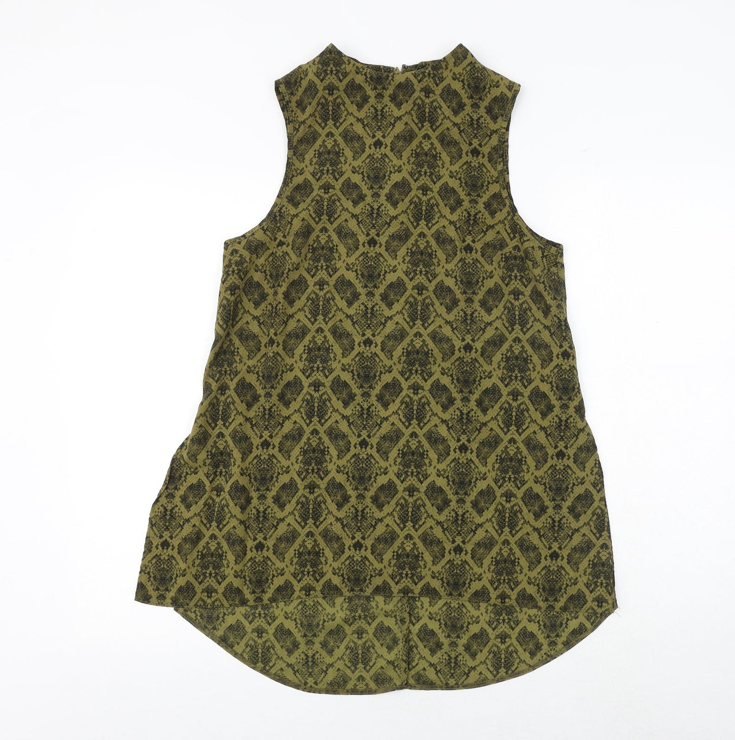 Topshop Womens Yellow Geometric Polyester Basic Tank Size 8 Round Neck