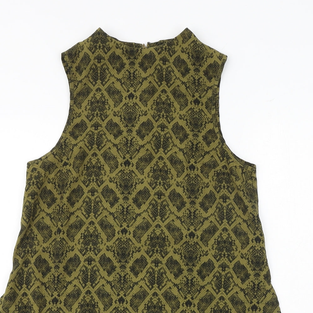 Topshop Womens Yellow Geometric Polyester Basic Tank Size 8 Round Neck