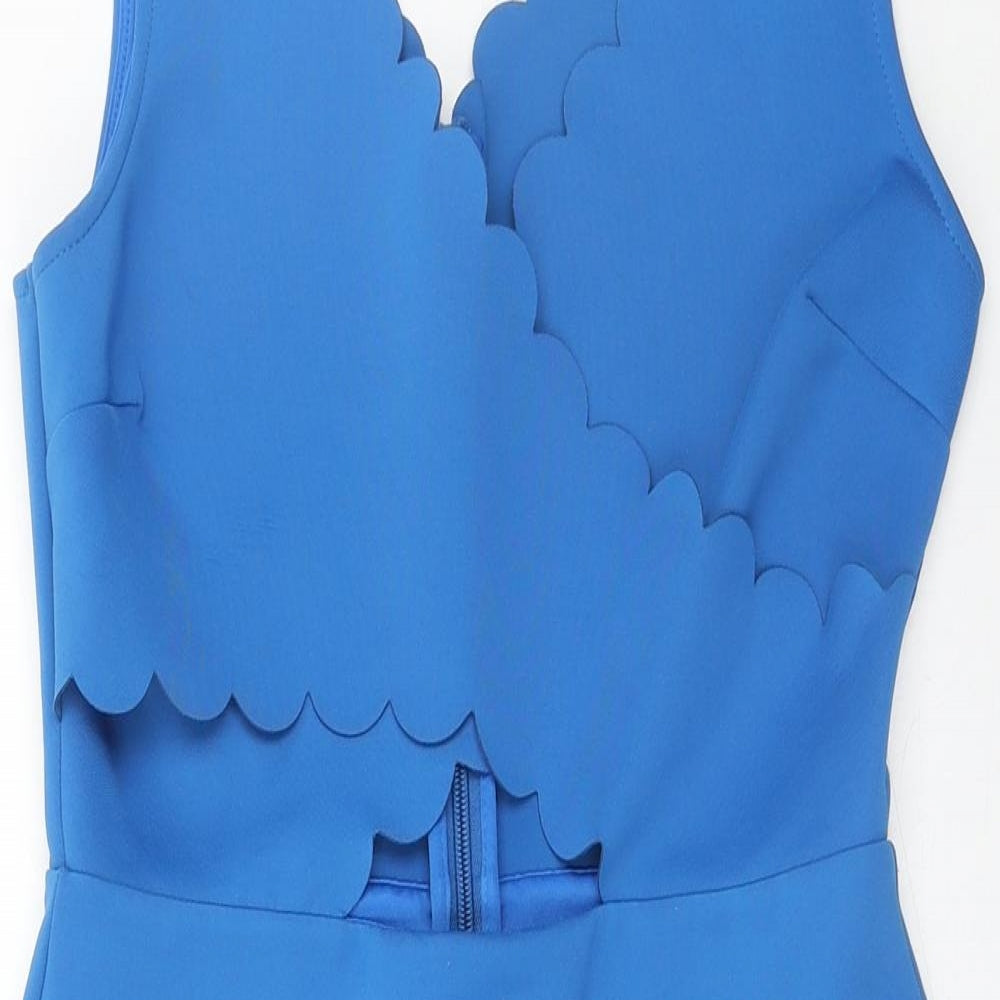 Topshop Womens Blue Polyester A-Line Size 10 V-Neck Zip