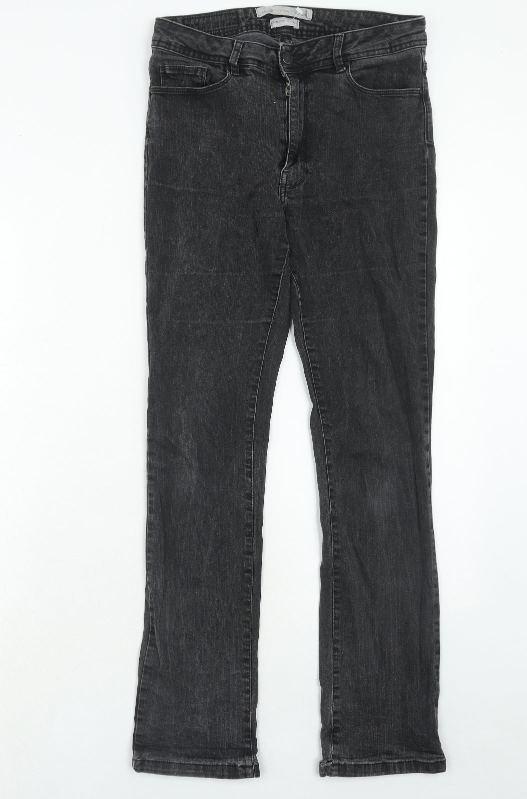 Monoprix Womens Grey Cotton Straight Jeans Size 10 Regular Zip