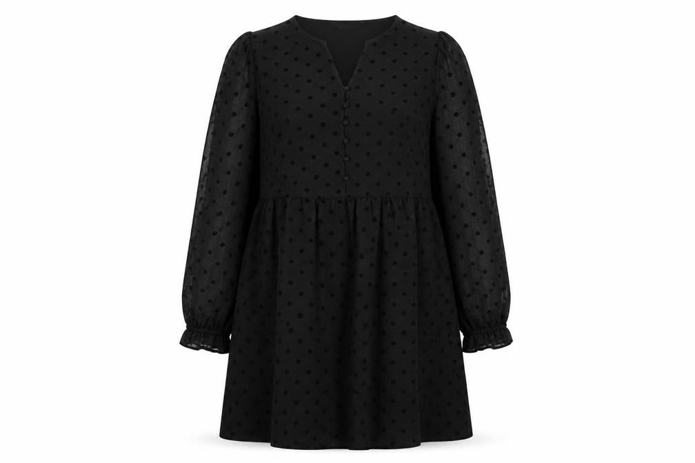 Marks & Spencer Womens Black Polka Dot Polyester Trapeze & Swing Size 10 V-Neck Button