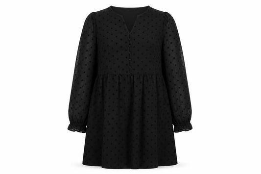 Marks & Spencer Womens Black Polka Dot Polyester Trapeze & Swing Size 10 V-Neck Button