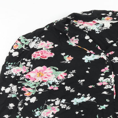 Marks & Spencer Womens Black Floral Viscose Basic Button-Up Size 12 Collared