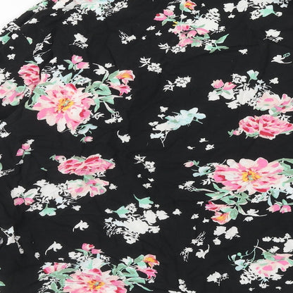 Marks & Spencer Womens Black Floral Viscose Basic Button-Up Size 12 Collared