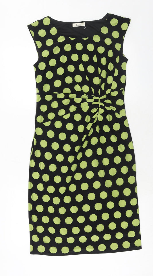 Precis Womens Green Polka Dot Polyester Sheath Size 10 Boat Neck Pullover - Ruched Detail