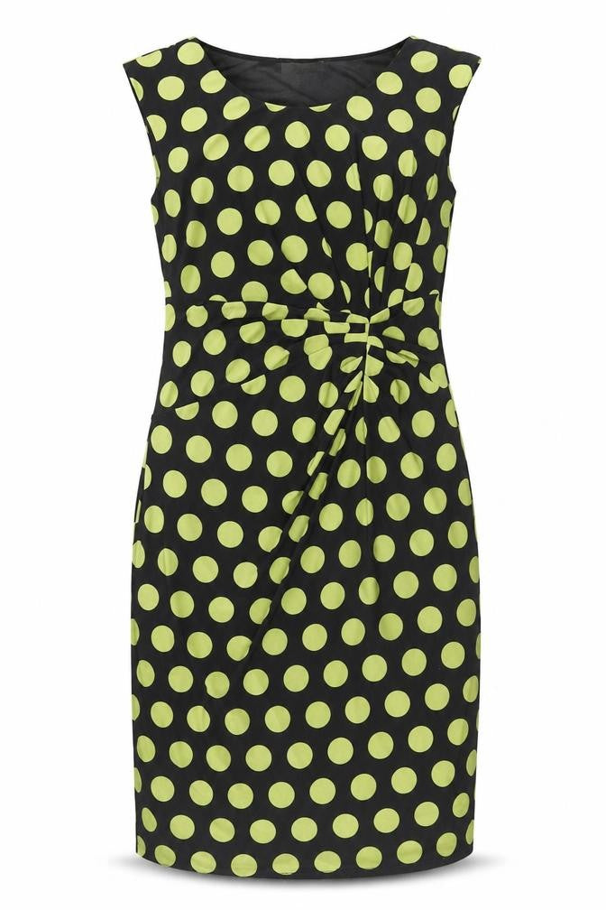 Precis Womens Green Polka Dot Polyester Sheath Size 10 Boat Neck Pullover - Ruched Detail