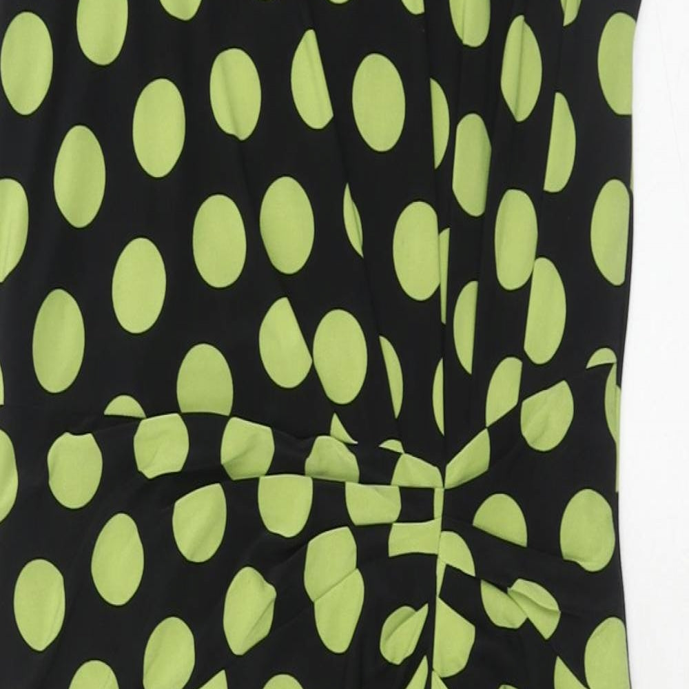 Precis Womens Green Polka Dot Polyester Sheath Size 10 Boat Neck Pullover - Ruched Detail