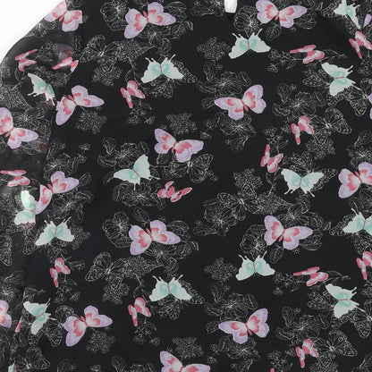 South Womens Black Geometric Polyester Basic Blouse Size 8 Round Neck - Butterfly