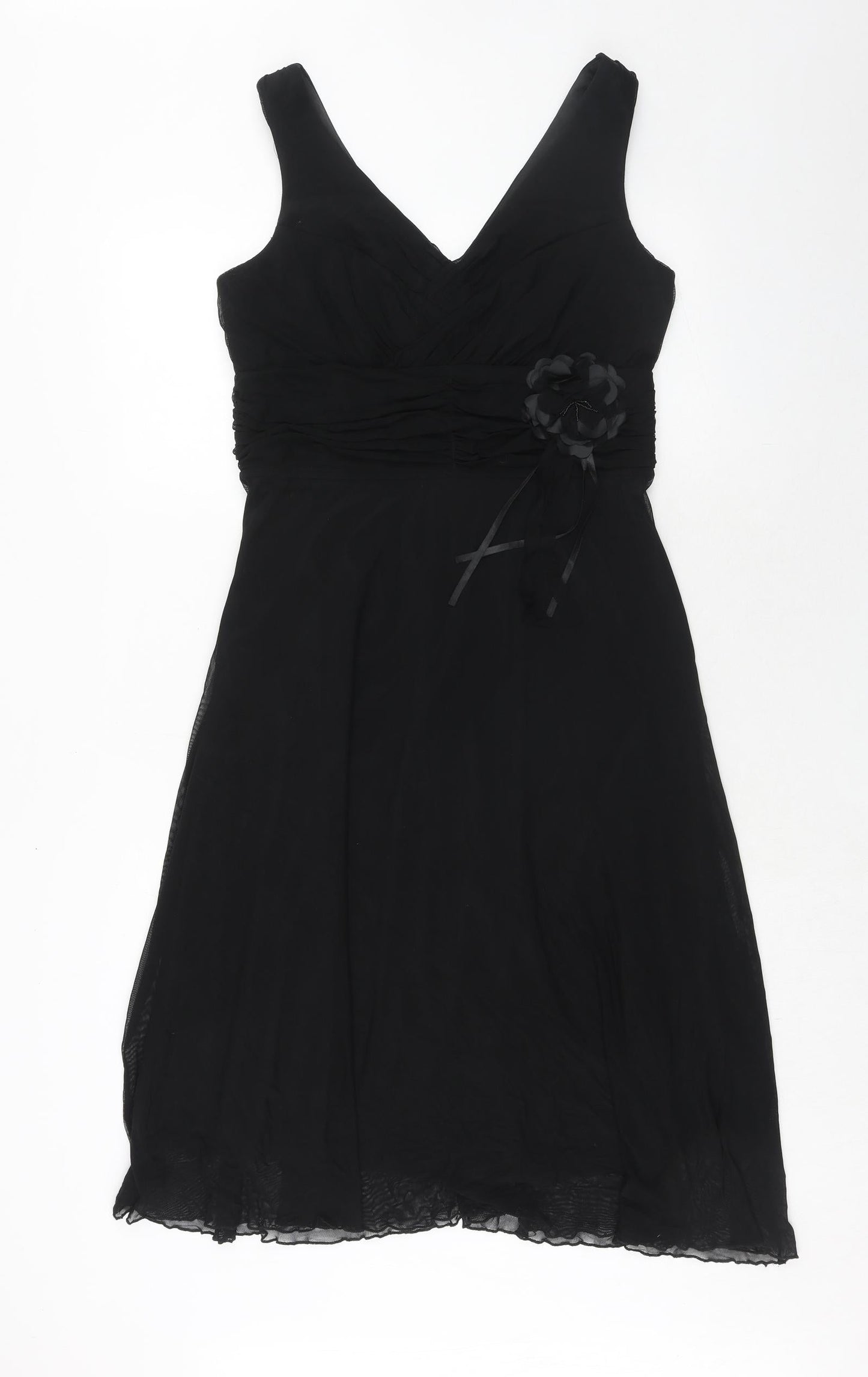 NEXT Womens Black Nylon Trapeze & Swing Size 12 V-Neck Zip - Flower Detail