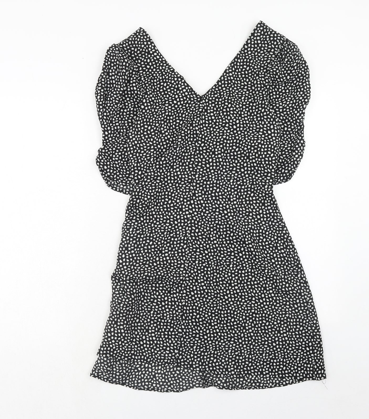 Brave Soul Womens Black Geometric Polyester A-Line Size M V-Neck Zip