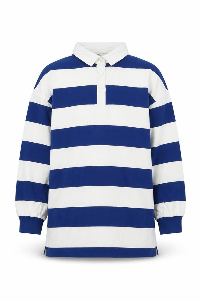 Marks & Spencer Girls Blue Striped Cotton Pullover Sweatshirt Size 9-10 Years Button