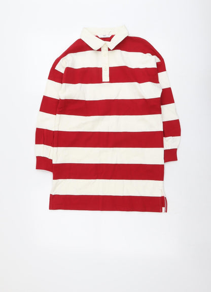 Marks & Spencer Girls Red Striped Cotton Pullover Sweatshirt Size 8-9 Years Button