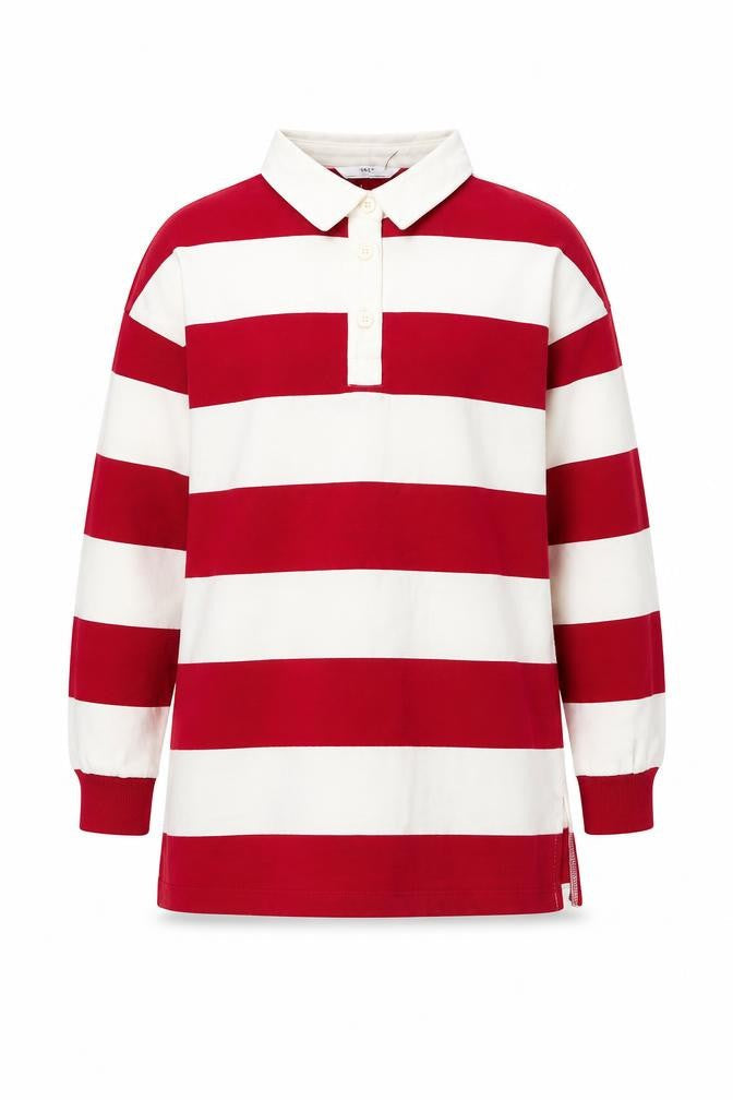Marks & Spencer Girls Red Striped Cotton Pullover Sweatshirt Size 8-9 Years Button