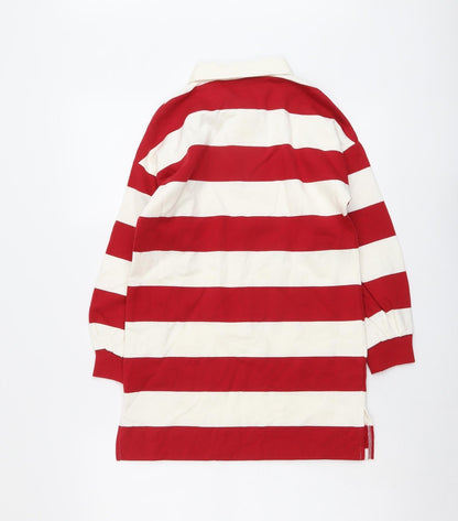 Marks & Spencer Girls Red Striped Cotton Pullover Sweatshirt Size 8-9 Years Button