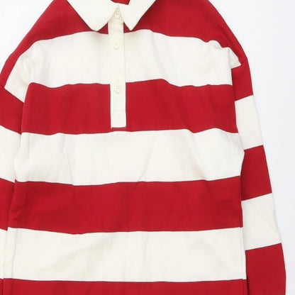 Marks & Spencer Girls Red Striped Cotton Pullover Sweatshirt Size 8-9 Years Button