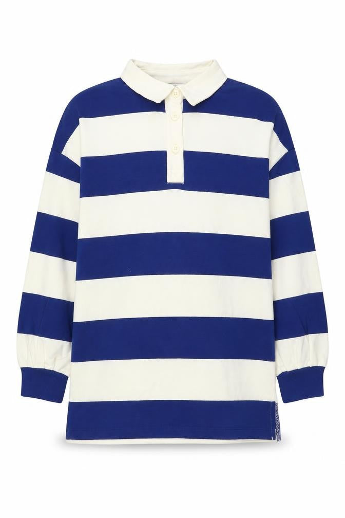 Marks & Spencer Girls Blue Striped Cotton Pullover Sweatshirt Size 8-9 Years Button
