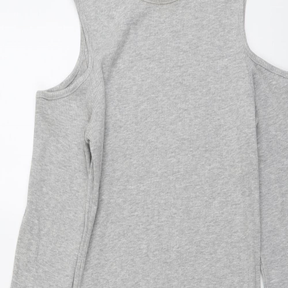 H&M Womens Grey Cotton A-Line Size 14 Round Neck Pullover - Cold Shoulder