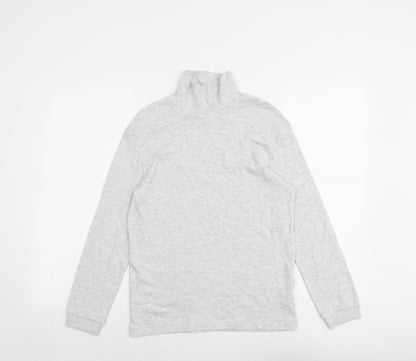 Additional front view of Marks & Spencer girls’ grey cotton basic t-shirt, size 11-12, years high neck pullover