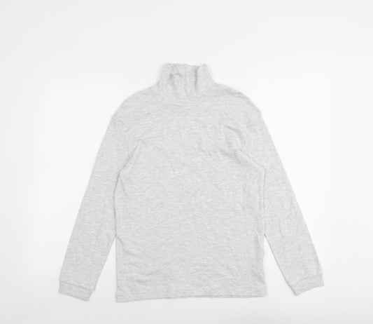 Marks and Spencer Girls Grey Cotton Basic T-Shirt Size 11-12 Years High Neck Pullover