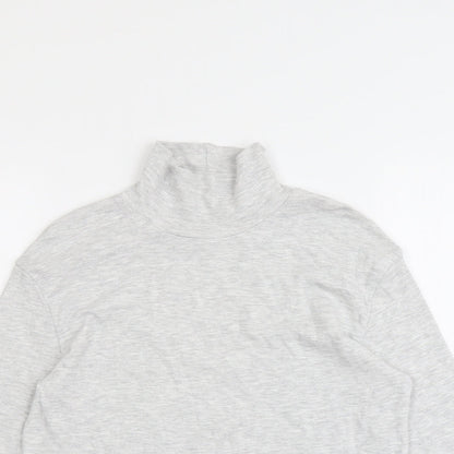Close-up detail of Marks & Spencer girls’ grey cotton basic t-shirt, size 11-12, years high neck pullover