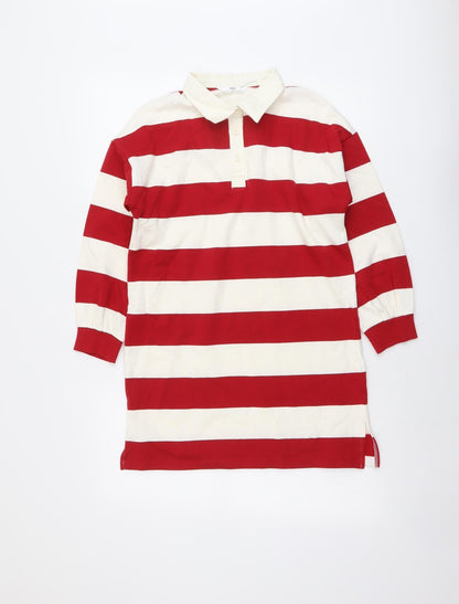 Marks & Spencer Girls Red Striped Cotton Pullover Sweatshirt Size 10-11 Years Button