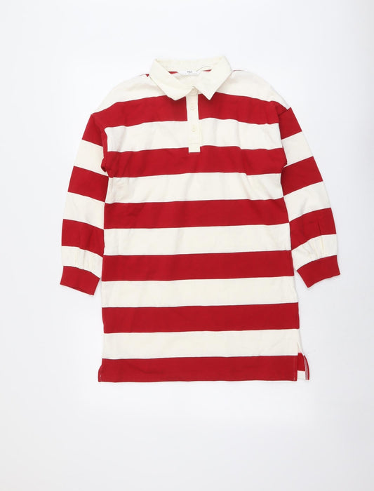 Marks and Spencer Girls Red Striped Cotton Pullover Sweatshirt Size 10-11 Years Button