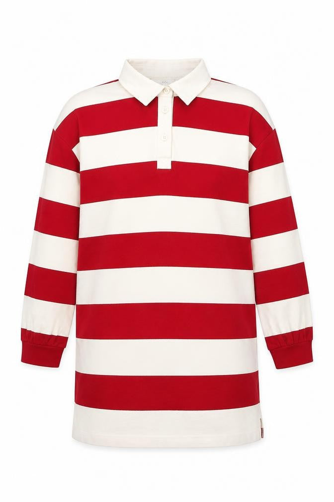 Marks & Spencer Girls Red Striped Cotton Pullover Sweatshirt Size 10-11 Years Button