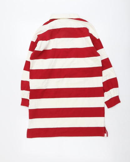 Marks & Spencer Girls Red Striped Cotton Pullover Sweatshirt Size 10-11 Years Button