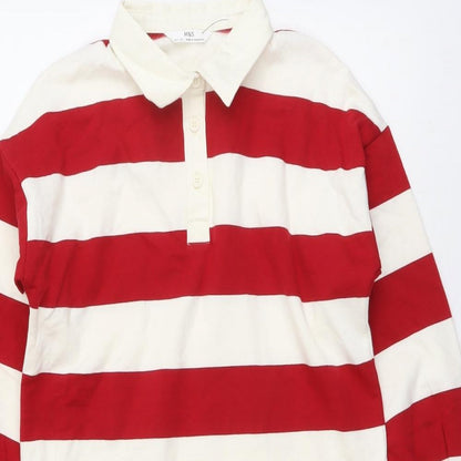 Marks & Spencer Girls Red Striped Cotton Pullover Sweatshirt Size 10-11 Years Button