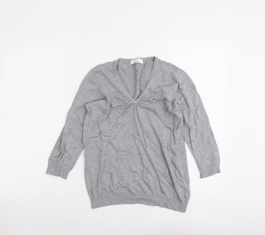 Marks and Spencer Womens Grey V-Neck Viscose Pullover Jumper Size 10