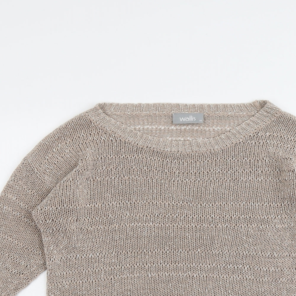Wallis Womens Beige Boat Neck Acrylic Pullover Jumper Size M