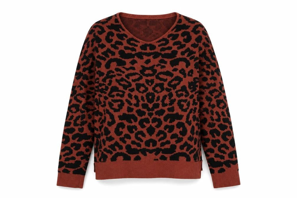 Julia Bergovish Womens Brown Round Neck Animal Print Viscose Pullover Jumper Size S - Leopard Pattern
