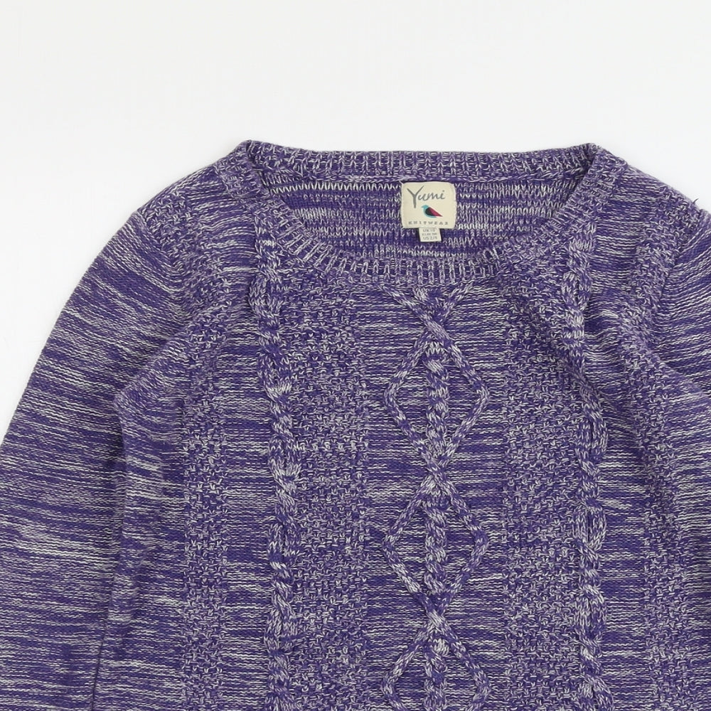 Yumi Womens Purple Round Neck Cotton Pullover Jumper Size 10