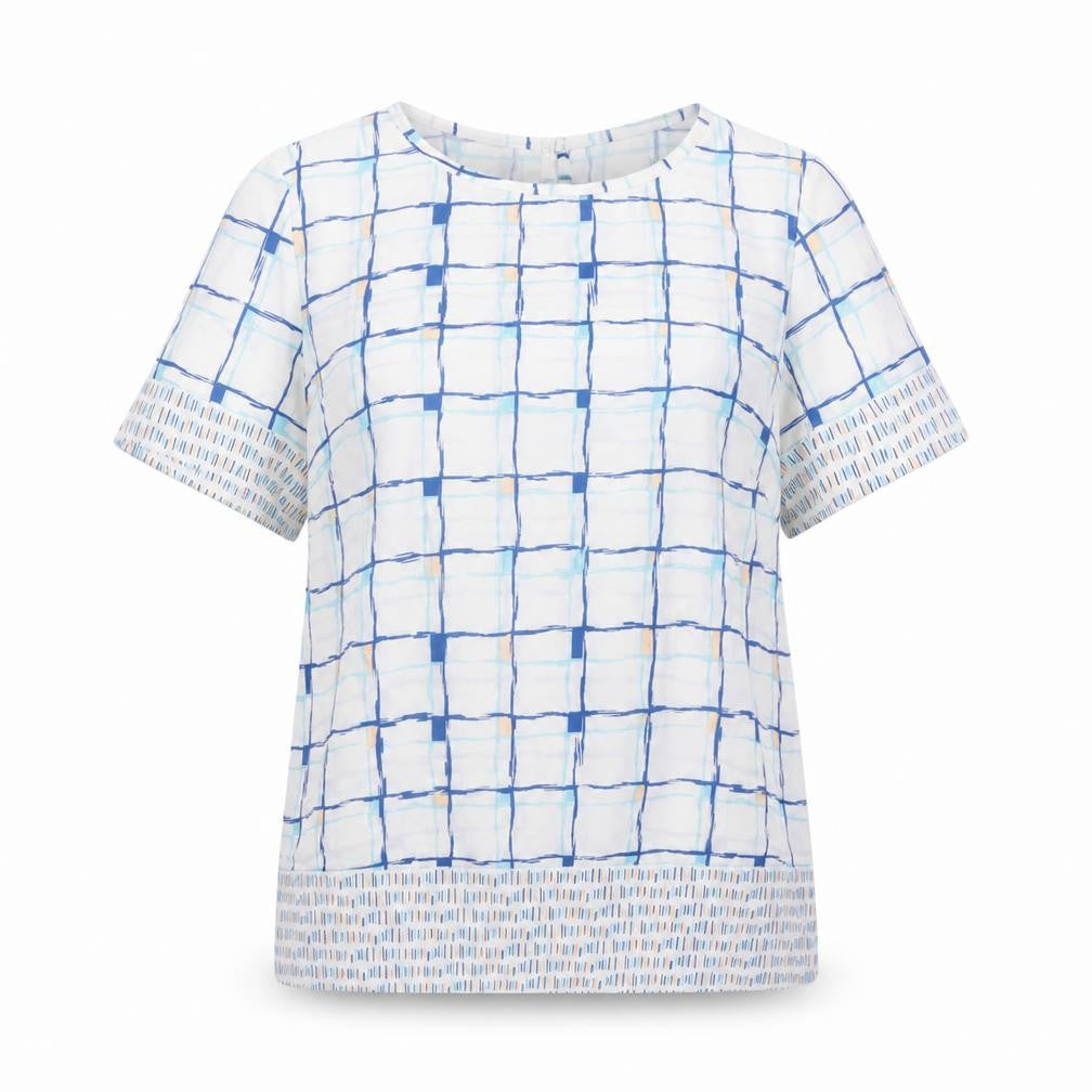 Emerco Womens Blue Geometric Polyester Basic Blouse Size 12 Round Neck