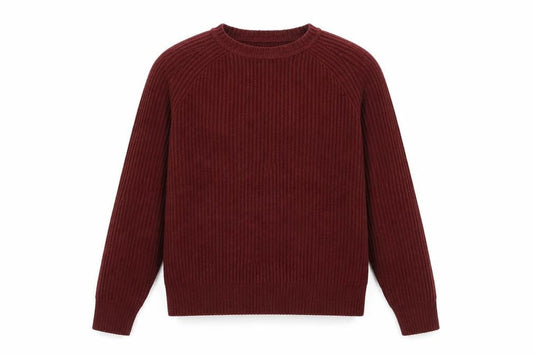 Front view of Red Herring men’s red round neck acrylic jumper, size M, long sleeve - elbow patches