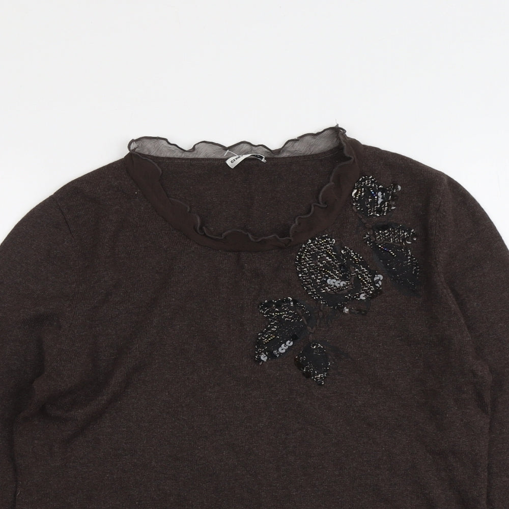 Gerry Weber Womens Brown Round Neck Cotton Pullover Jumper Size 12